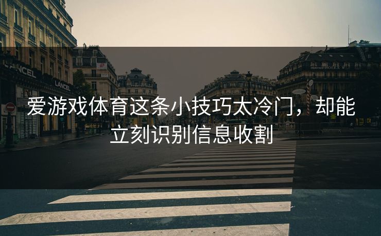 爱游戏体育这条小技巧太冷门，却能立刻识别信息收割